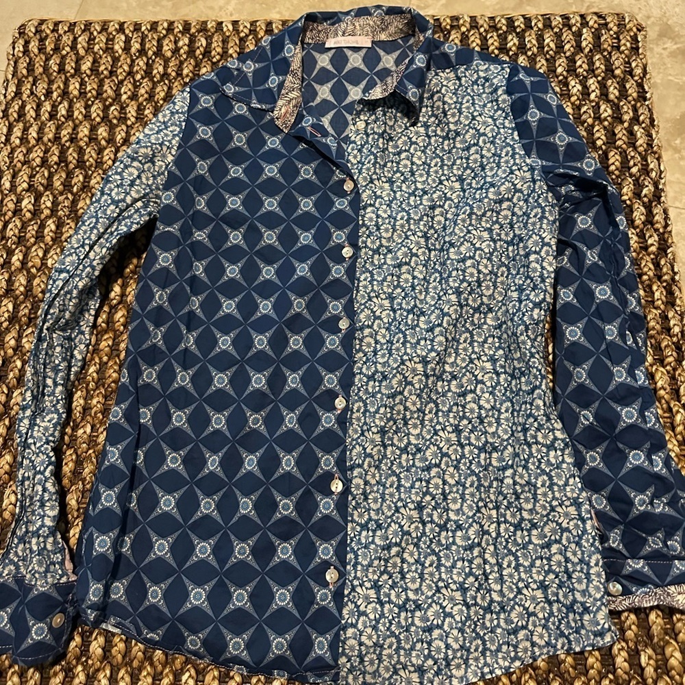 MIKI THUMB Grandon Patch Blue Patterned Button-Up Shirt Liberty of London (101)